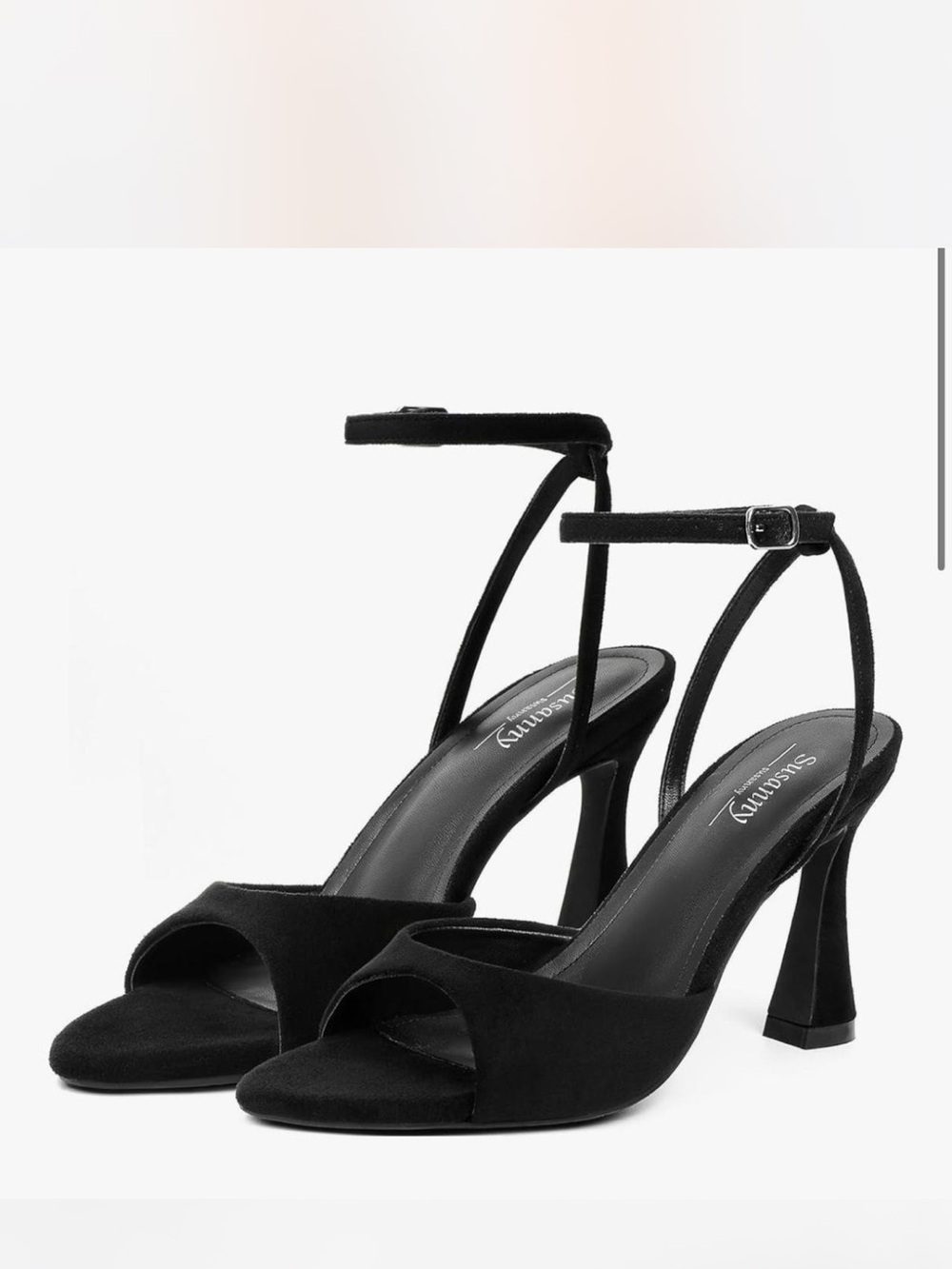 Black Suede Ankle-Strap Heeled Sandals
